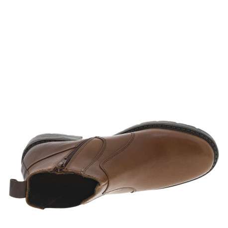 Boots en cuir cognac à talon décroché bas avec zip latéral et soufflet élastiqué - Image 4