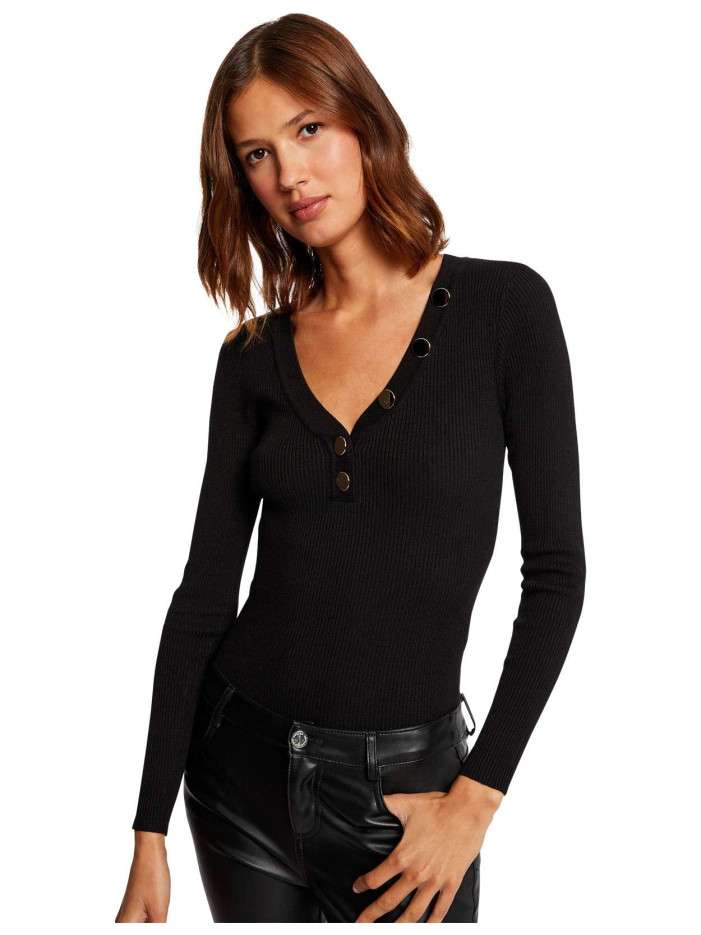 Pull Femme Fashion Col En V Faux Boutons Imprimé Géométrique Écossais - Manches Longues Décontracté Chic