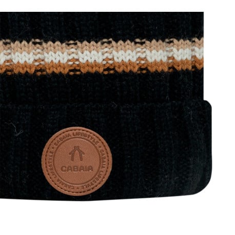 Bonnet Chocolate Milk noir rayé avec trois pompons interchangeables - Image 2