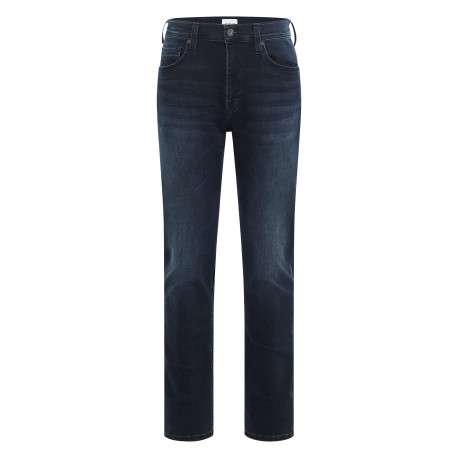 Jean Vegas en coton indigo slim avec patch de la marque à l'arrière