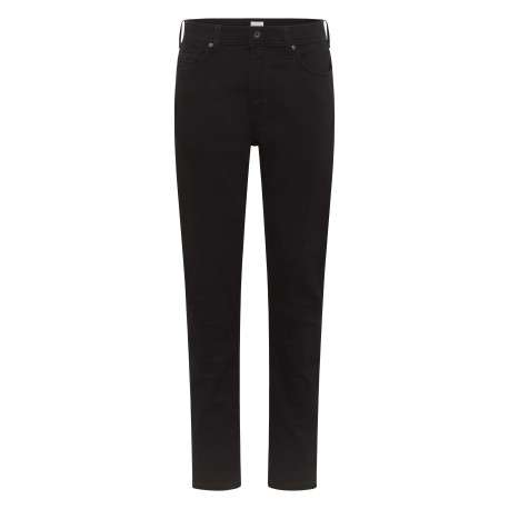 Jean Vegas en coton noir avec une coupe slim, cinq poches et marque métallique