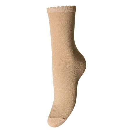 Chaussettes hautes beige unies en lurex avec découpe de vague sur le haut