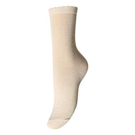 Chaussettes hautes beige unies avec découpe de vague sur le haut en lurex