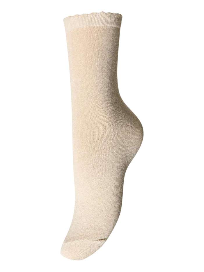 Chaussettes hautes beige unies avec découpe de vague sur le haut en lurex