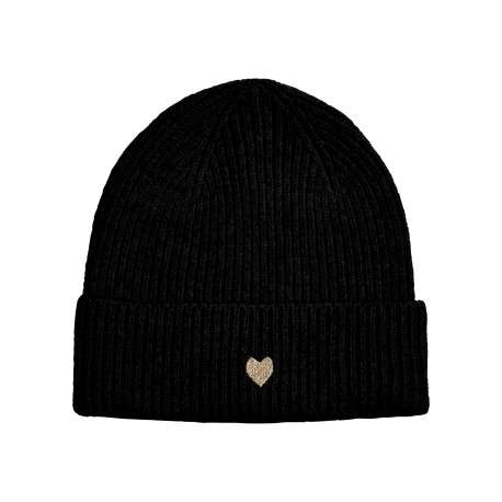 Bonnet noir uni pourvu d'un revêtement en maille tricotée et d'un coeur brodé