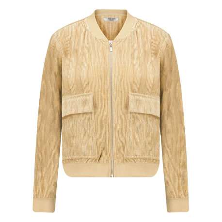 Gilet manches longues beige en velours à col bomber avec zip et 2 poches - Image 7