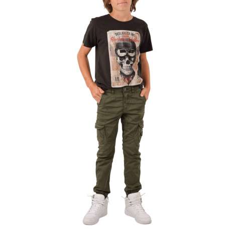 Pantalon cargo en coton kaki à coupe slim avec logo cousu et 6 poches - Image 2