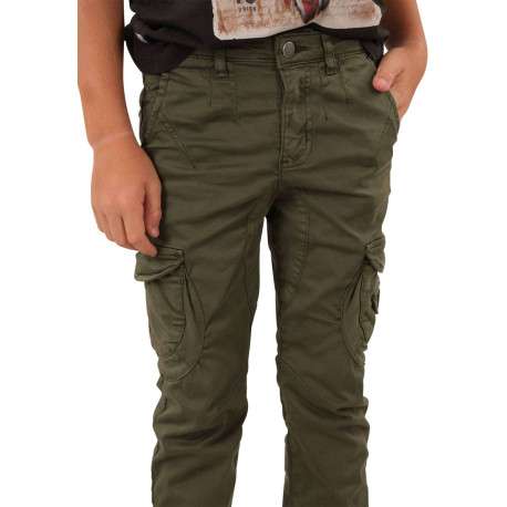Pantalon cargo en coton kaki à coupe slim avec logo cousu et 6 poches - Image 3