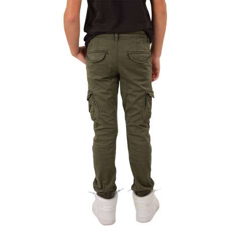 Pantalon cargo en coton kaki à coupe slim avec logo cousu et 6 poches - Image 4