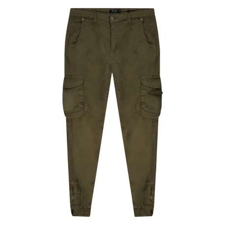 Pantalon cargo en coton kaki à coupe slim avec logo cousu et 6 poches - Image 5