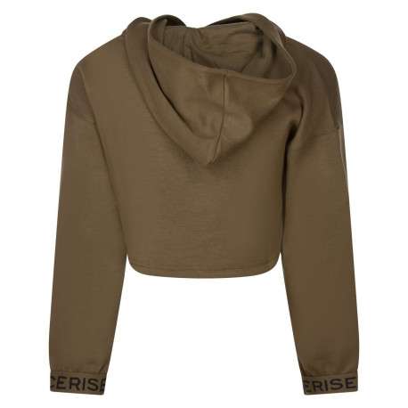 Sweat chocolat uni à coupe large avec col à capuche, demi-zip et logo noir - Image 2