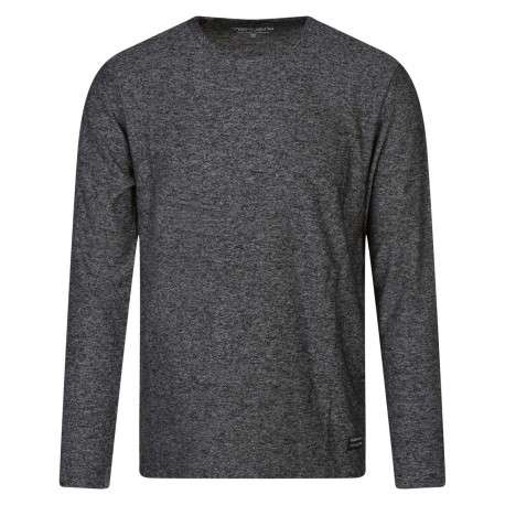 T-shirt noir uni avec une coupe droite et un col rond à manches longues