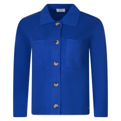 Gilet bleu uni avec une coupe droite, col rond et à manches longues et poches