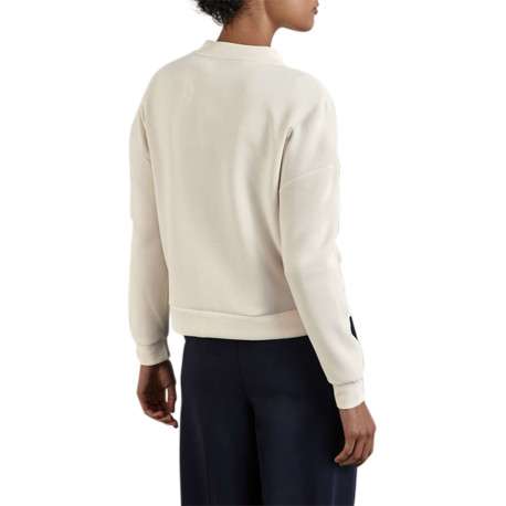 Gilet écru uni droit à col bomber et à manches longues avec poches avant - Image 2