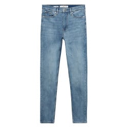 Jean taille haute en coton bleu délavé à coupe skinny avec rivets argentés