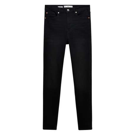 Jean en coton noir uni taille haute à coupe skinny avec rivets cuivrés
