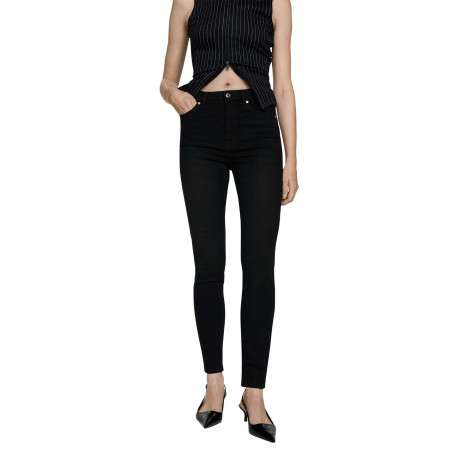 Jean en coton noir uni taille haute à coupe skinny avec rivets cuivrés - Image 4