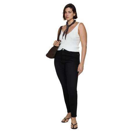 Jean en coton noir uni taille haute à coupe skinny avec rivets cuivrés - Image 7