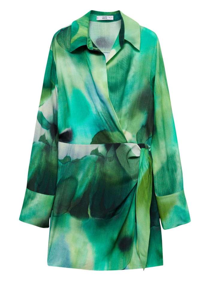 Robe courte verte imprimée...