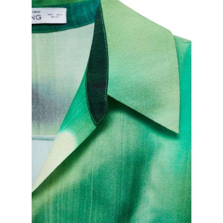 Robe courte verte imprimée à coupe ajustée avec col à revers et manches longues - Image 5