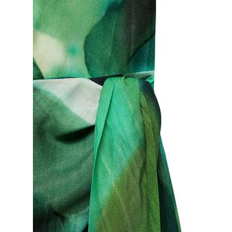 Robe courte verte imprimée à coupe ajustée avec col à revers et manches longues - Image 6