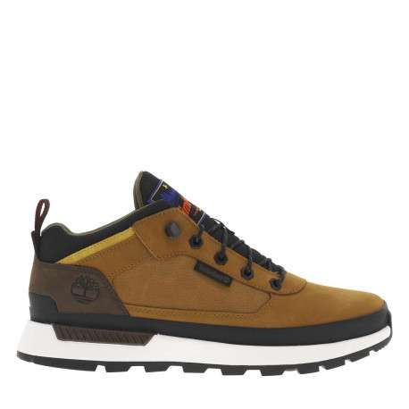 Sneakers en cuir brunes à talon plat avec des lacets ronds avec logo embossé - Image 2
