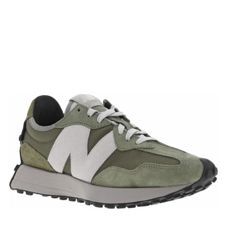 Baskets running kaki à semelle noire et grise à picots avec lacets et logo gris  - Image 3