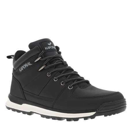 Bottines noires à talon plat avec semelle noire et blanche, logos et lacets gris - Image 3