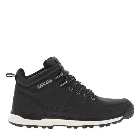 Bottines noires à talon plat avec semelle noire et blanche, logos et lacets gris - Image 2