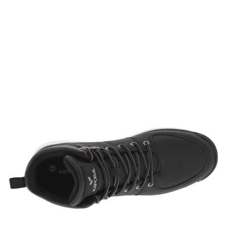 Bottines noires à talon plat avec semelle noire et blanche, logos et lacets gris - Image 4
