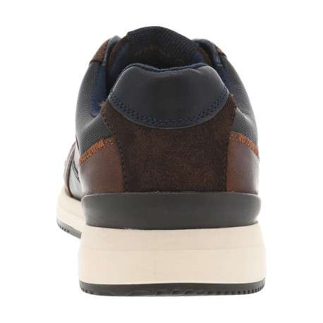 Sneakers en cuir cognac et marine à talon plat avec lacets plats et logo embossé - Image 6