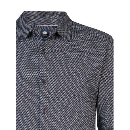 Chemise en coton biologique anthracite à imprimé traits droite et à col français - Image 3