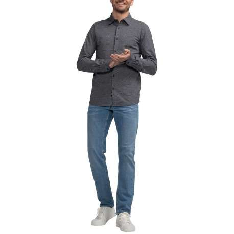 Chemise en coton biologique anthracite à imprimé traits droite et à col français - Image 4