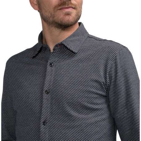 Chemise en coton biologique anthracite à imprimé traits droite et à col français - Image 6