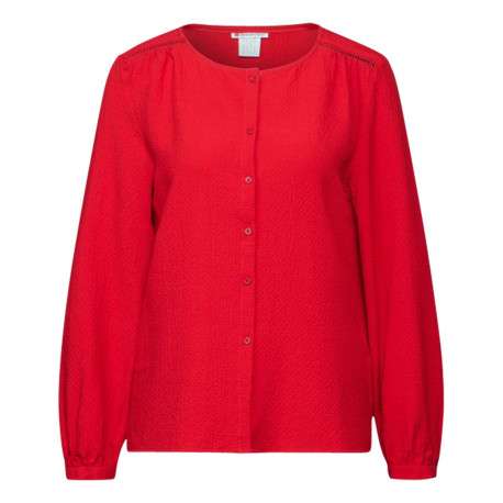Chemisier rouge uni texturé à coupe droite, col rond et à manches longues