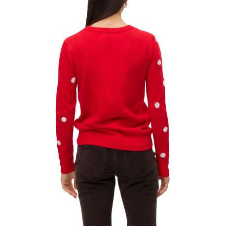 Pull rouge à motif cerf de Noël droit à col rond et manches longues avec pompon - Image 2