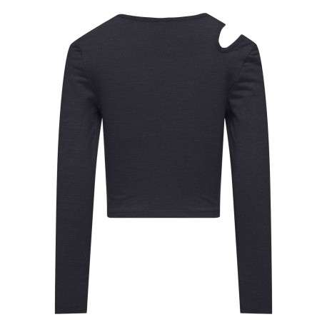 T-shirt noir uni à coupe ajustée et col rond et à manches longues en lurex - Image 2
