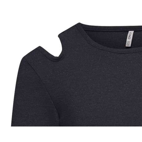 T-shirt noir uni à coupe ajustée et col rond et à manches longues en lurex - Image 3