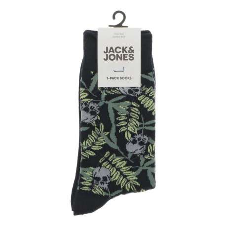 Chaussettes en coton mélangé noires à motif squelette et végétal avec marque