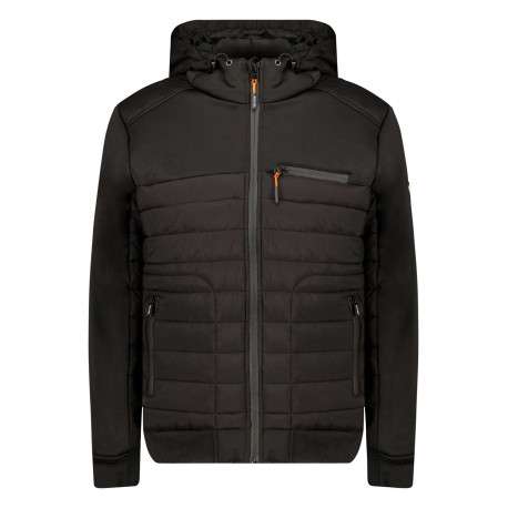 Blouson à capuche noir bi-matière avec une coupe droite et des poches
