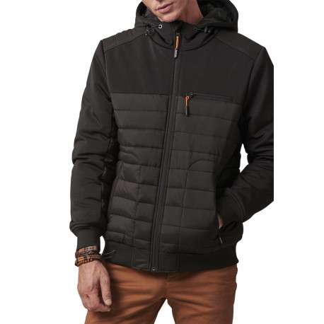 Blouson à capuche noir bi-matière avec une coupe droite et des poches - Image 3