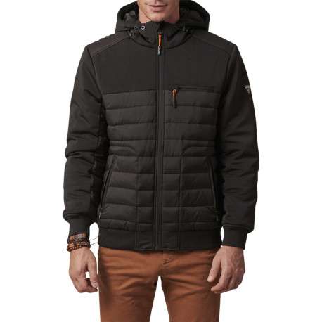 Blouson à capuche noir bi-matière avec une coupe droite et des poches - Image 4