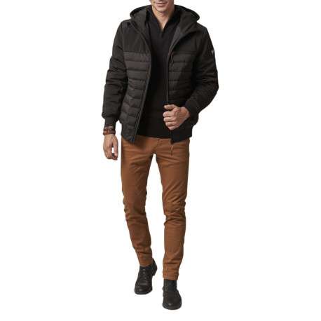 Blouson à capuche noir bi-matière avec une coupe droite et des poches - Image 5