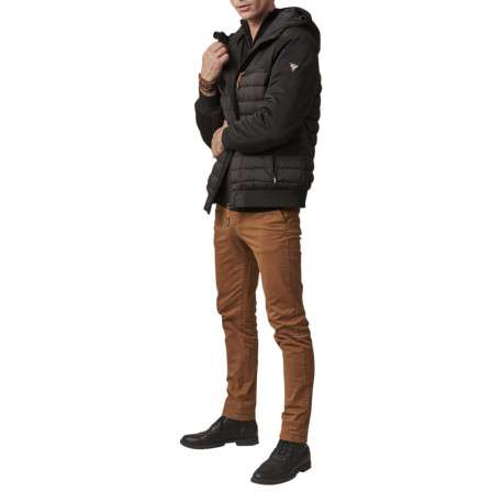 Blouson à capuche noir bi-matière avec une coupe droite et des poches - Image 6