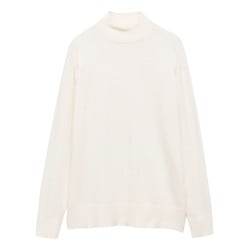 Pull écru en maille fine à coupe droite avec col montant et manches longues