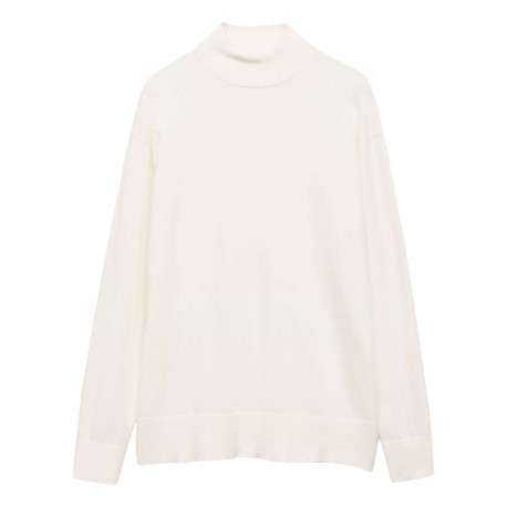Pull écru en maille fine à coupe droite avec col montant et manches longues