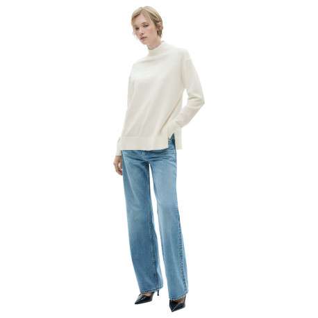 Pull écru en maille fine à coupe droite avec col montant et manches longues - Image 2