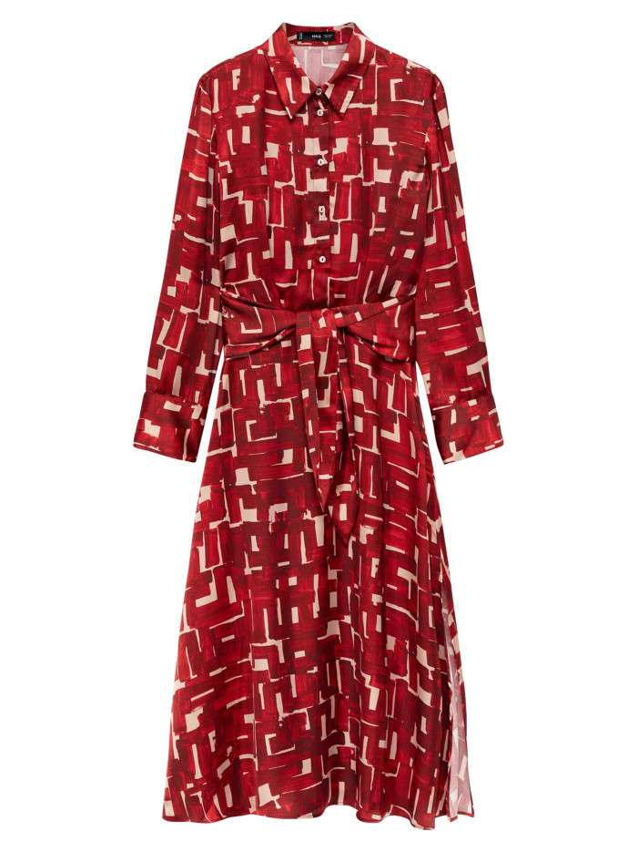 Robe longue rouge imprimée...