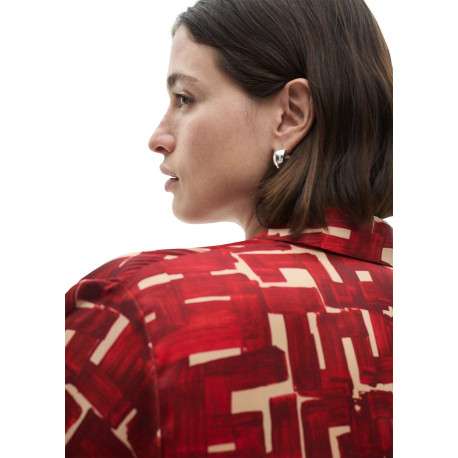 Robe longue rouge imprimée à coupe évasée avec col à revers et manches longues - Image 8
