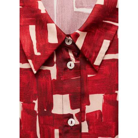 Robe longue rouge imprimée à coupe évasée avec col à revers et manches longues - Image 9